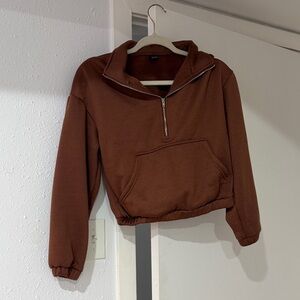 Women’s Cropped Brown Half-Zip Sweater